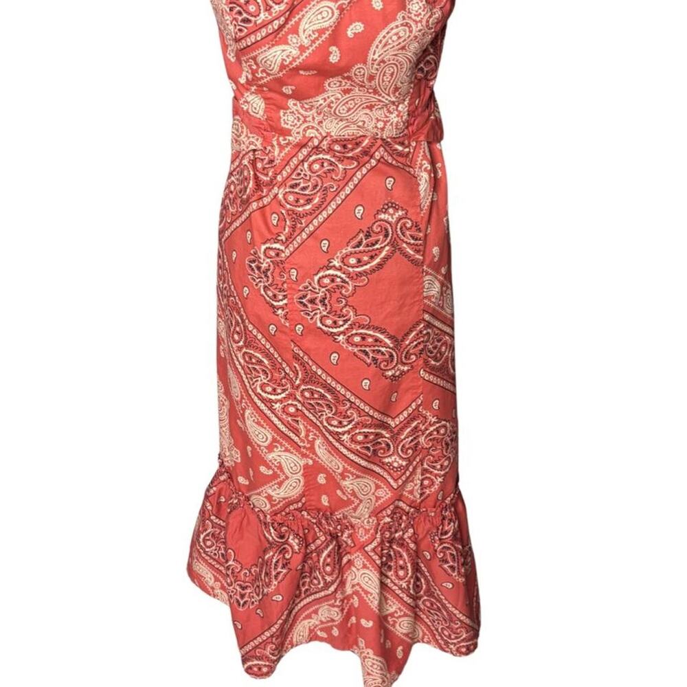 Holding Horses Anthropologie Coral Red Paisley Bandana Ruffle Hem Dress - Size 6